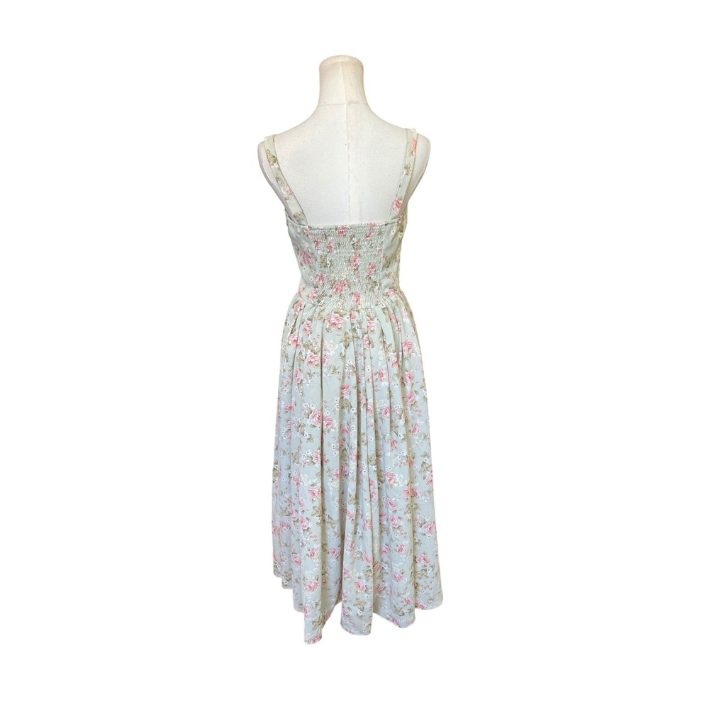 Milkmaid Cottagecore Basque Waist Floral Dress Size M Romantic Victorian Pastel - Picture 5 of 9